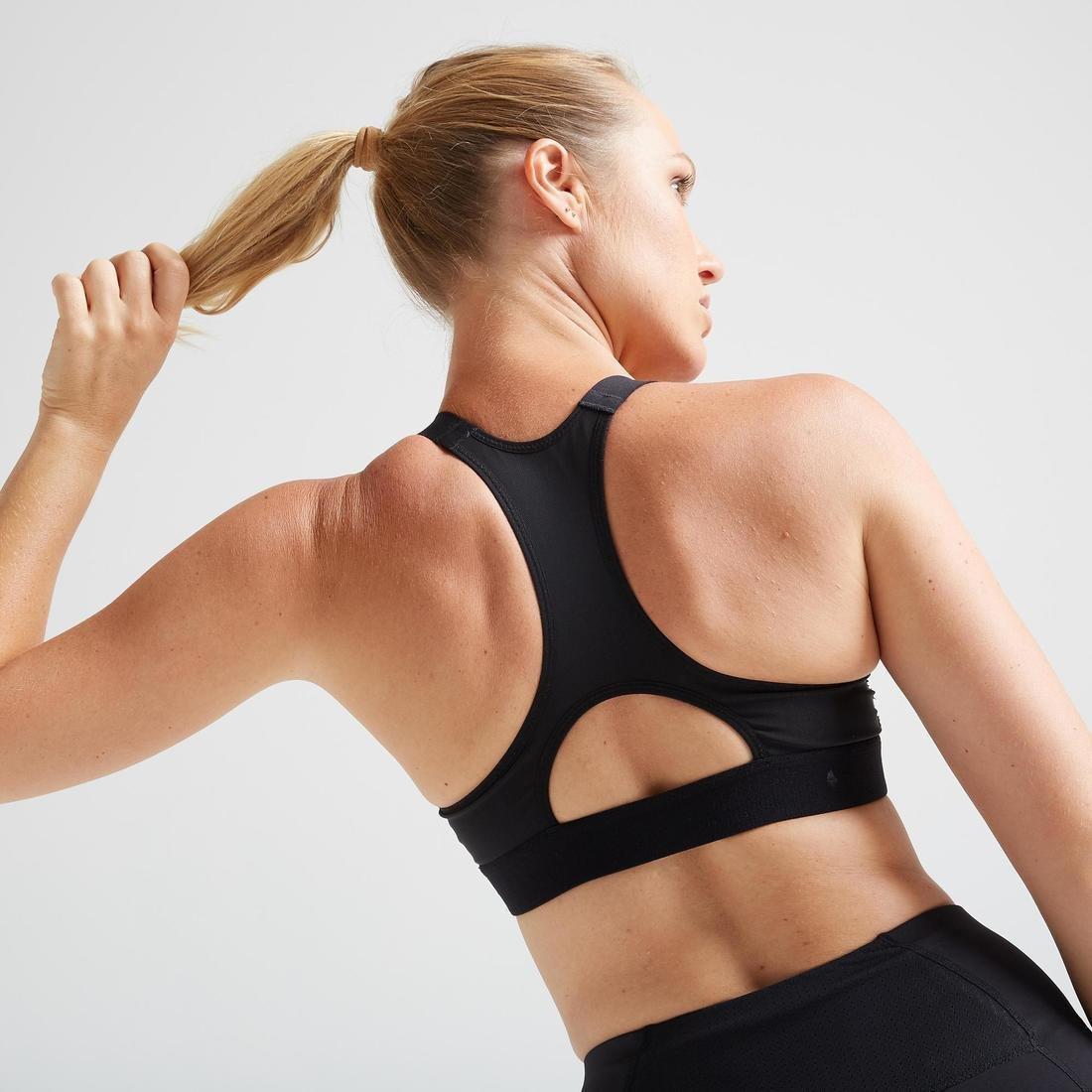 BLACK 500 Women's Fitness Cardio Training Sports Bra - Black, No Color, large image number 5
