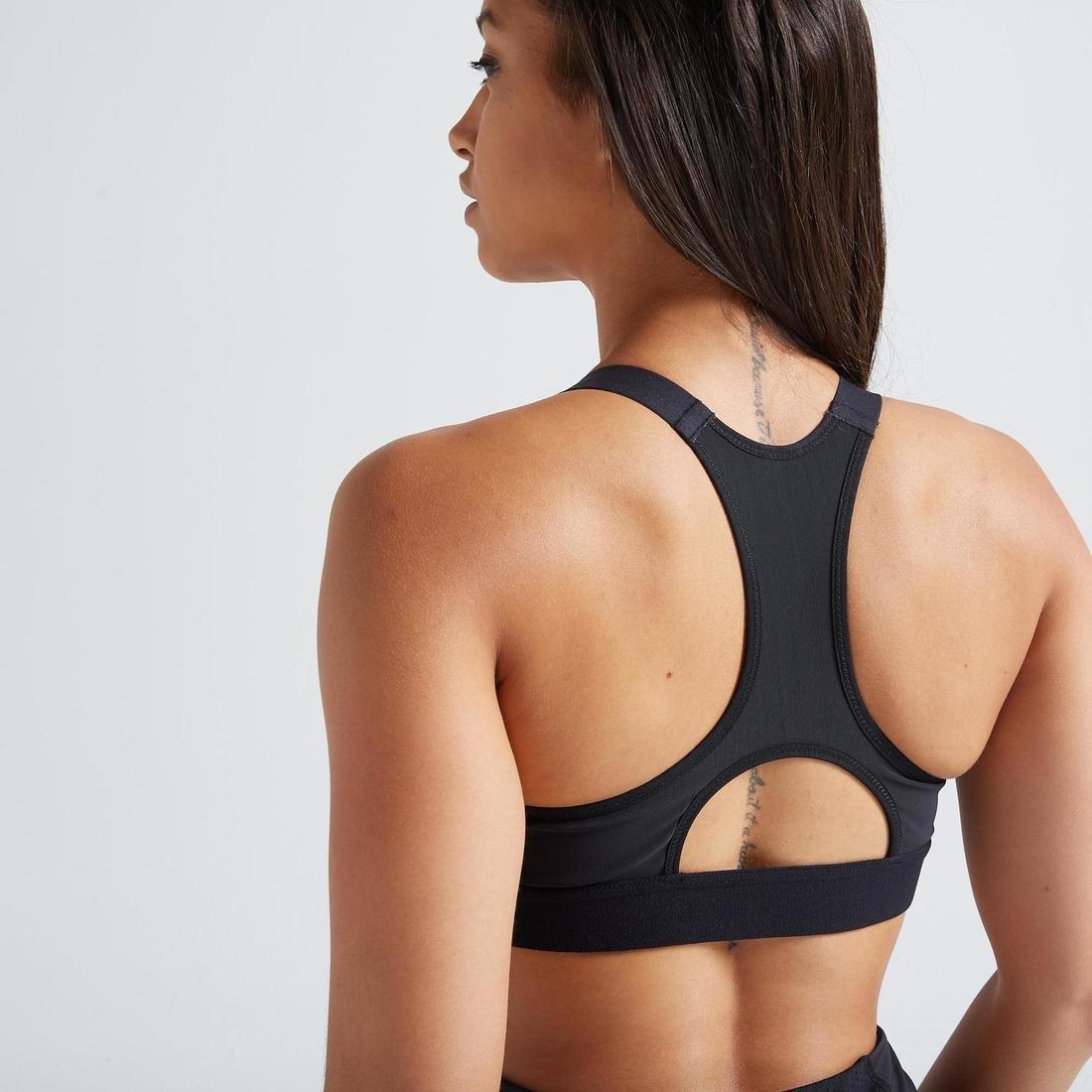 BLACK 500 Women's Fitness Cardio Training Sports Bra - Black, No Color, large image number 13