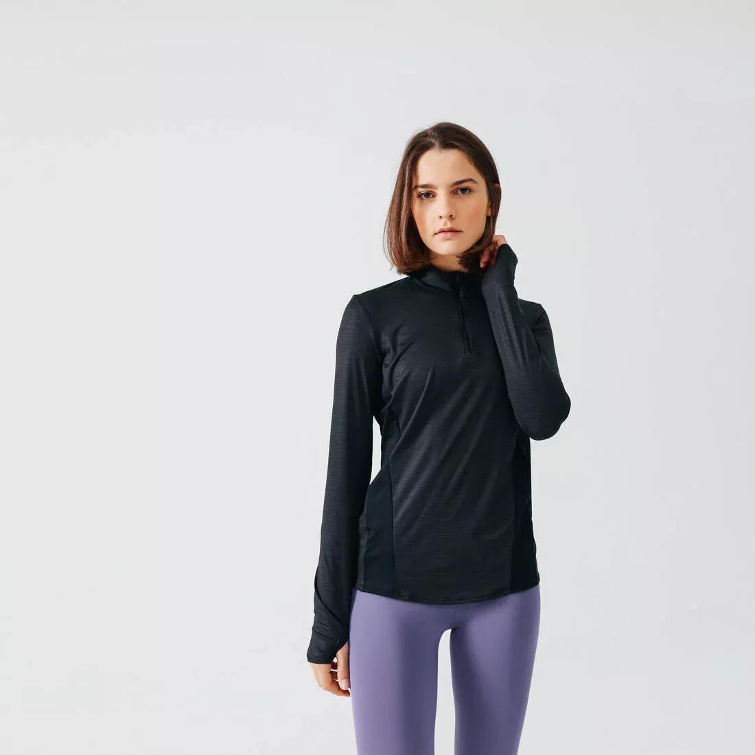 Run Dry Women's Long-Sleeved Half-Zip Running T-Shirt, Black, , large image number 0