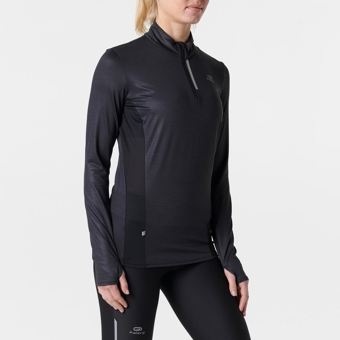 KALENJI - Run Dry Women's Long-Sleeved Half-Zip Running T-Shirt, Black