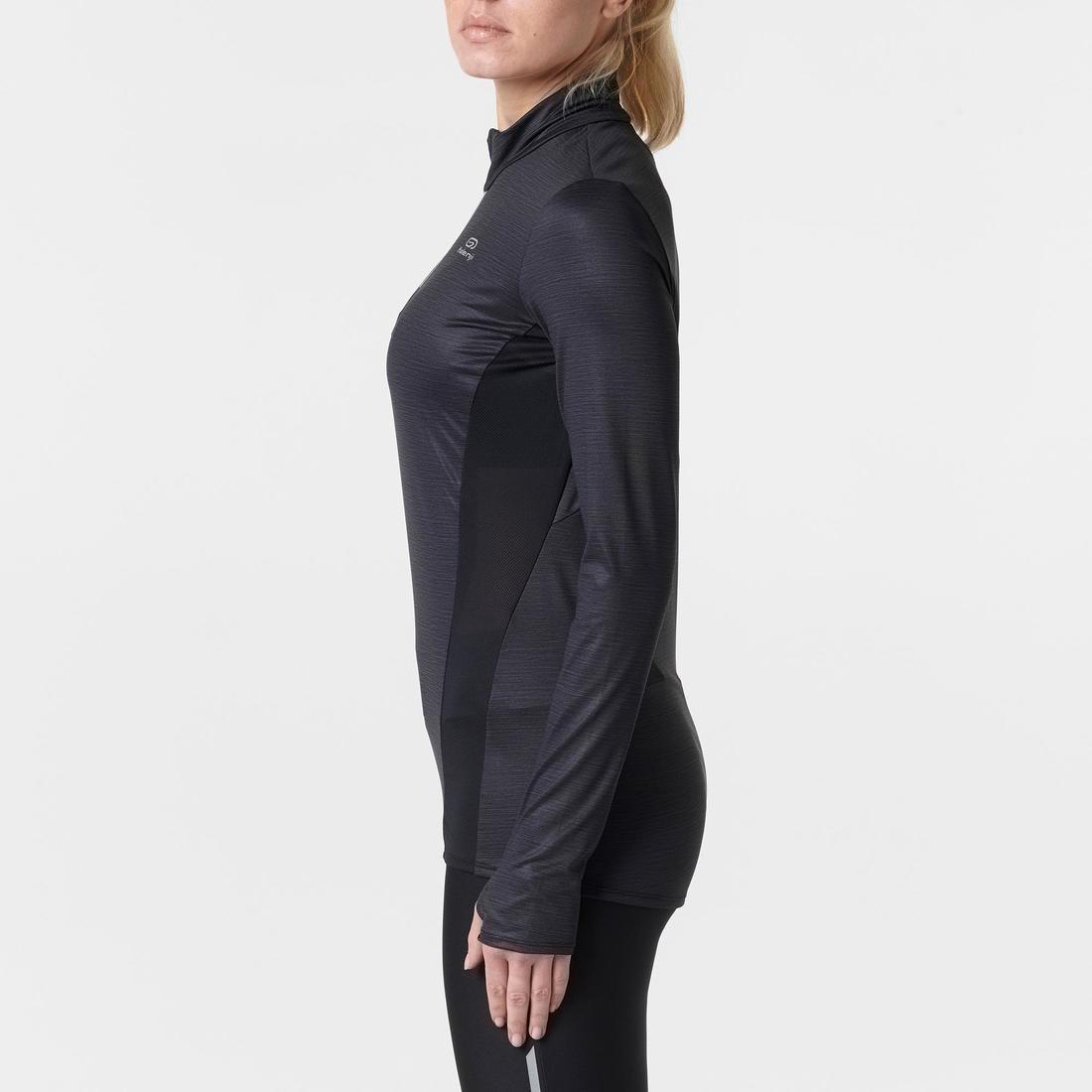 KALENJI - Run Dry Women's Long-Sleeved Half-Zip Running T-Shirt, Black