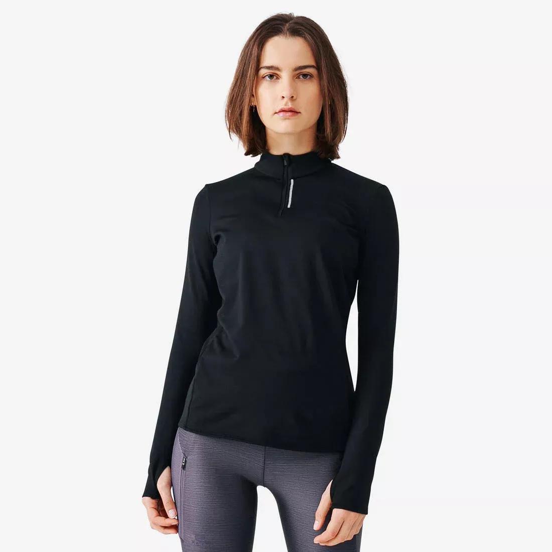 KALENJI - Run WarWomensLong-Sleeved T-Shirt Zip, Black