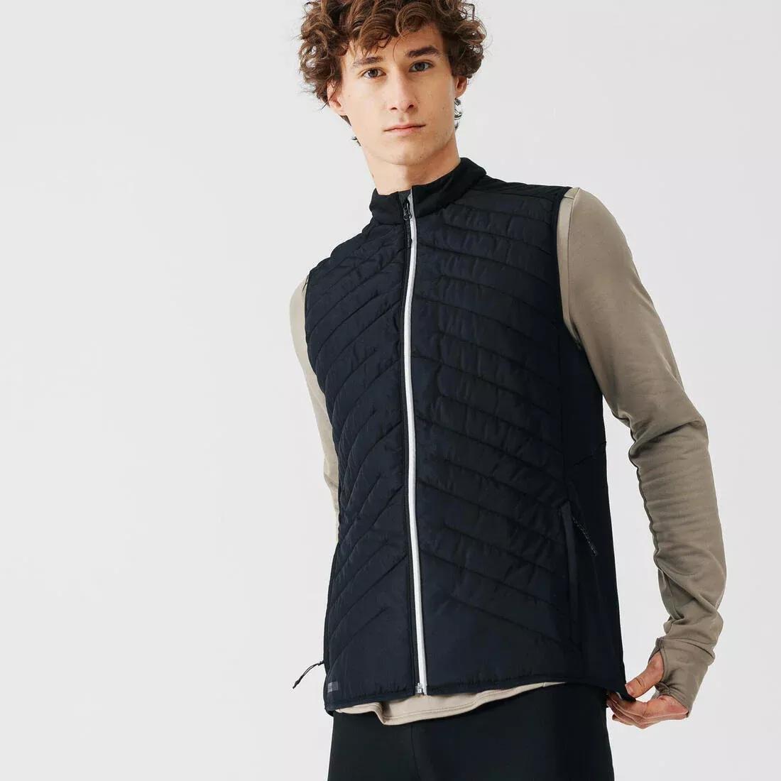 Men warm sleeveless running jacket - KIPRUN RUN 500 Warm, Black, , medium