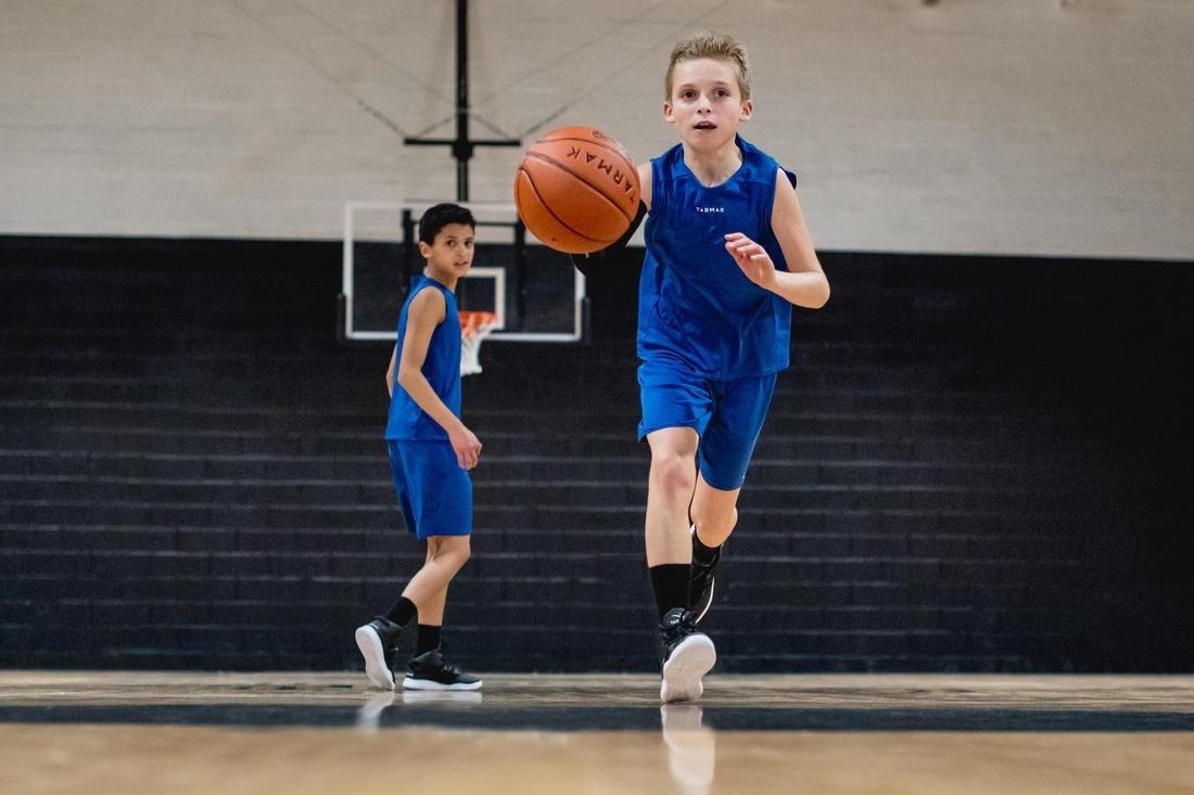 Kids Unisex Sh100 Beginner Basketball Shorts, Blue, No Color, large image number 12