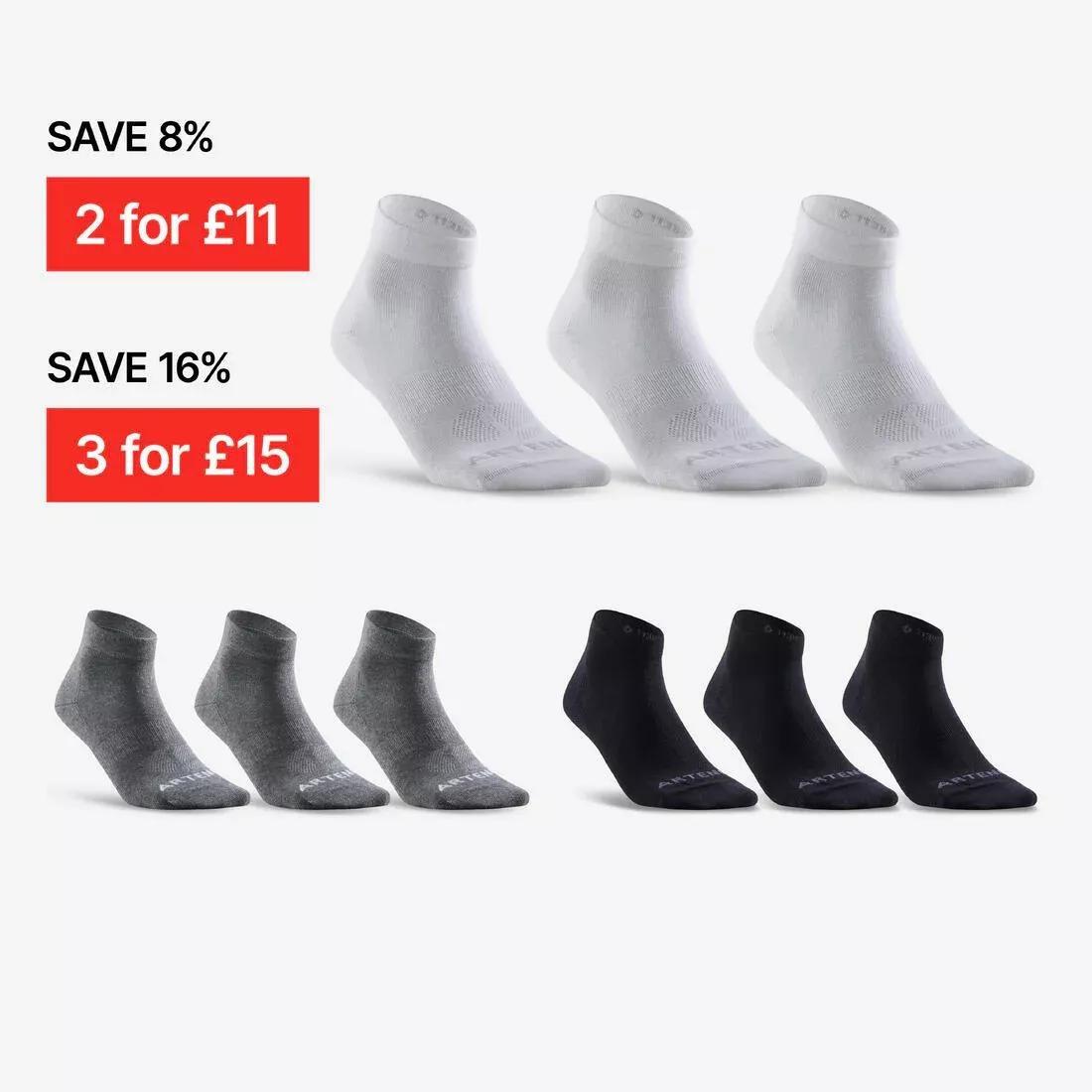 ARTENGO - RS 160 Adult Mid-High Sports Socks Tri-Pack, Black