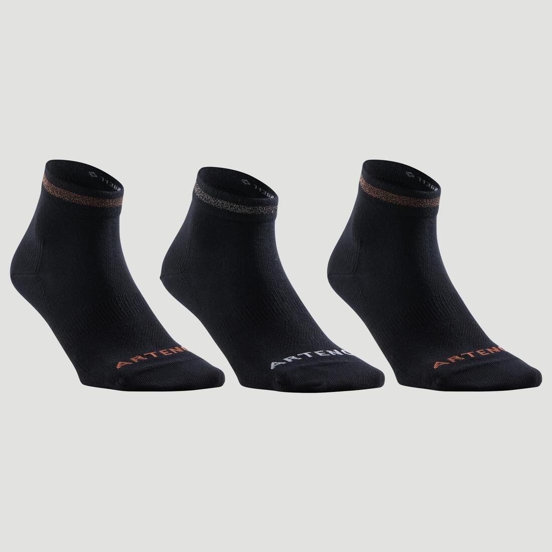 ARTENGO - RS 160 Adult Mid-High Sports Socks Tri-Pack, Black