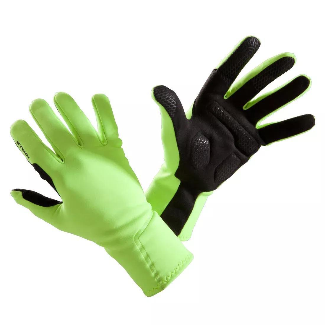 FLUO ACID YELLOW Unisex Cycling Gloves Black With Fleece Lining - 500 Series, , medium