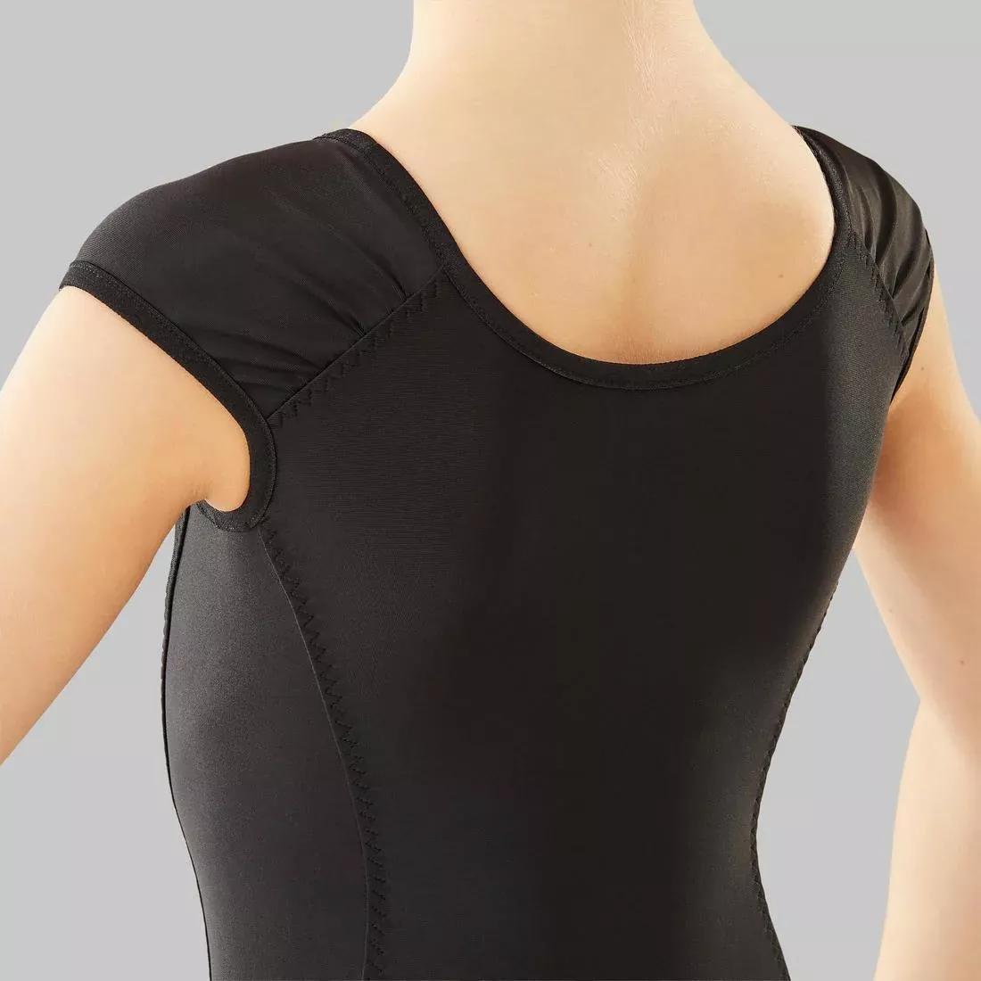 Girls Short-Sleeved Ballet Leotard, Black, , large image number 6