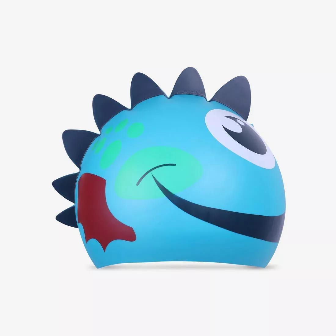 Kids Silicone Form Swim Cap Dragon, Blue, , medium