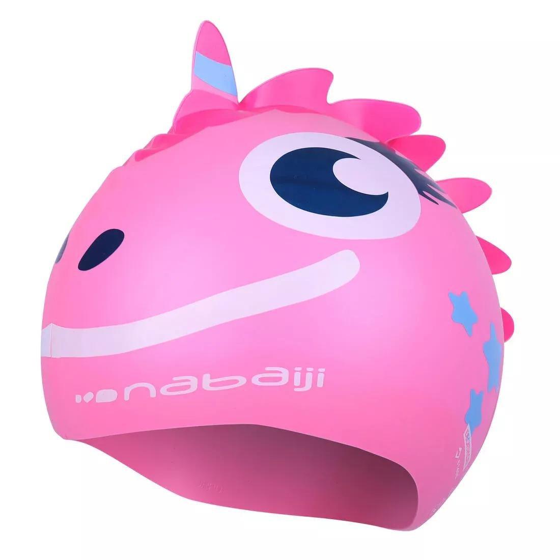 Kids Silicone Form Swim Cap Dragon, Blue, No Color, large image number 7