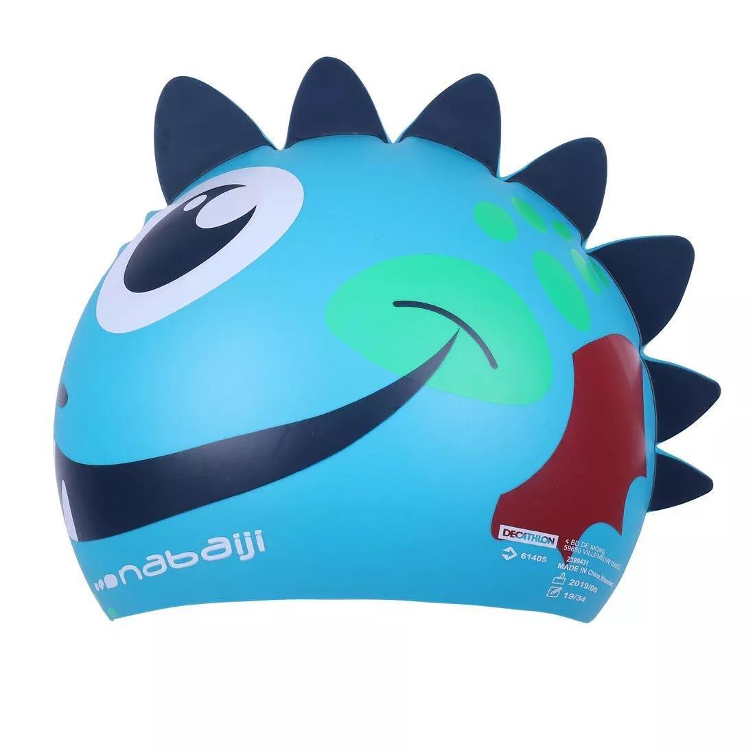 Kids Silicone Form Swim Cap Dragon, Blue, No Color, large image number 9