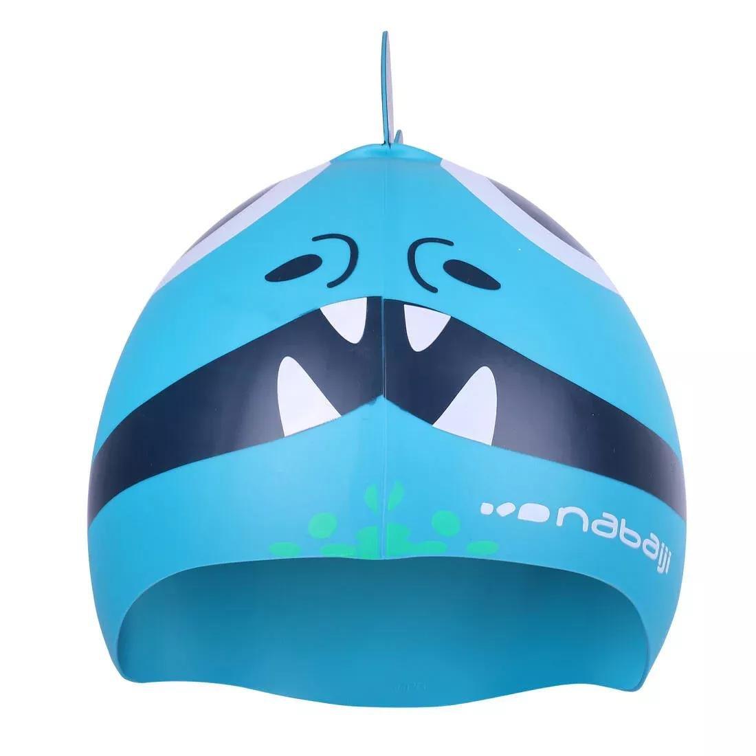 Kids Silicone Form Swim Cap Dragon, Blue, No Color, large image number 11
