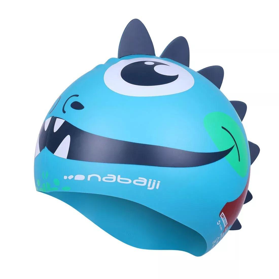 Kids Silicone Form Swim Cap Dragon, Blue, No Color, large image number 12