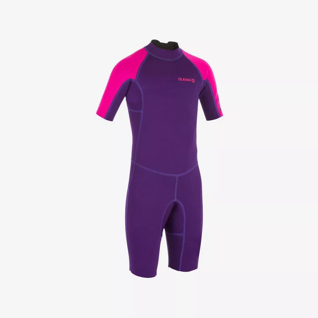Kids 100 Neoprene Shorty Surfing Wetsuit, Purple, , large image number 0