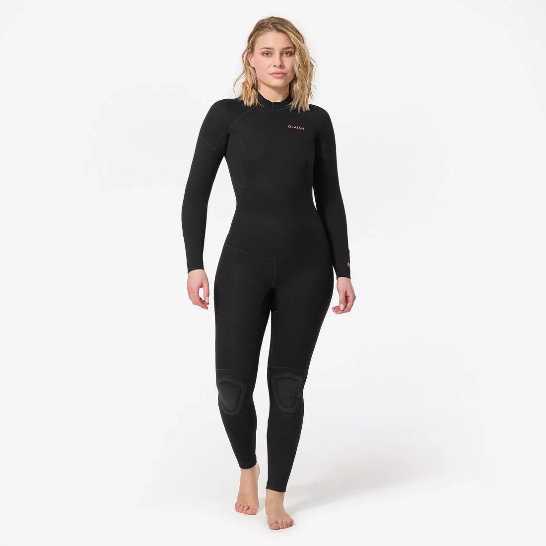 Women 4/3mm Neoprene Surf 100 Wetsuit With Back Zip, Black, No Color, medium