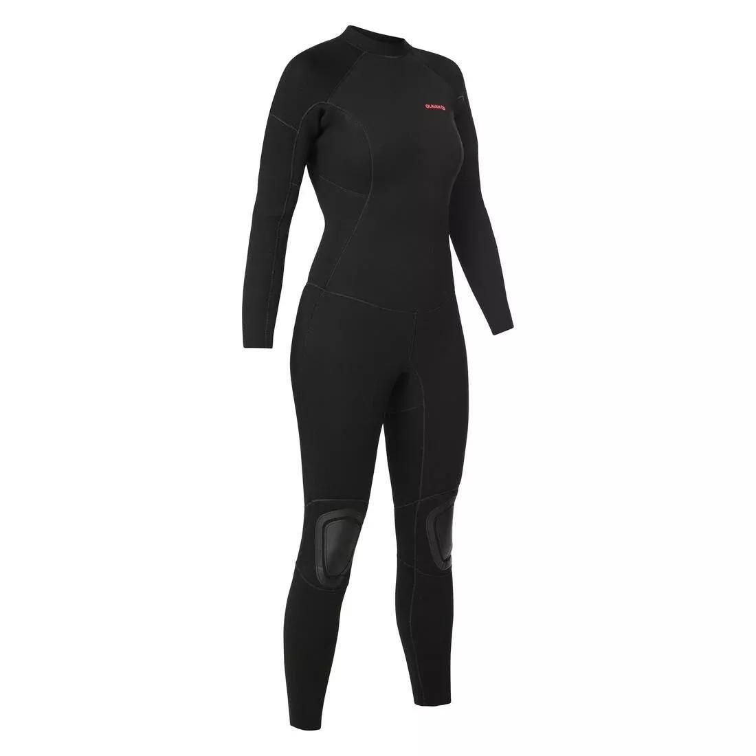 Women 4/3mm Neoprene Surf 100 Wetsuit With Back Zip, Black, No Color, large image number 6
