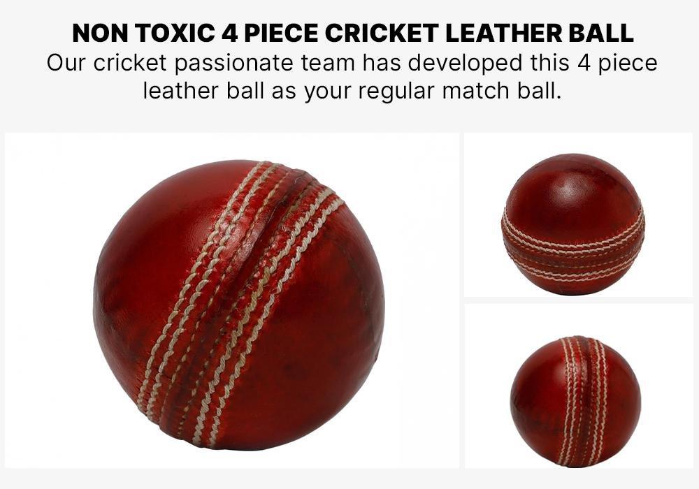 Non Toxic 4 Piece Cricket Leather Ball, Maroon, No Color, large image number 7