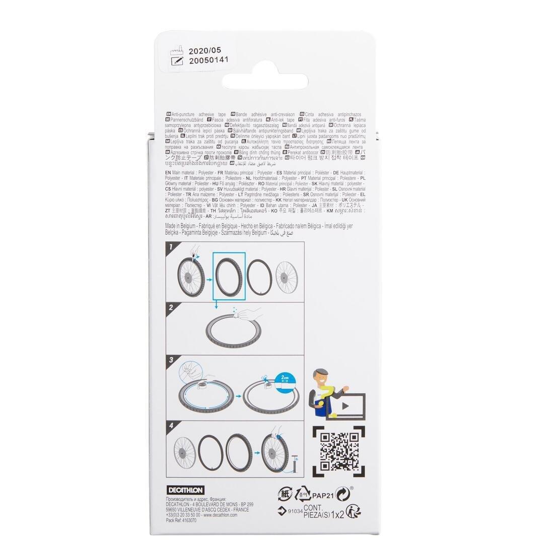 Anti-Puncture Strips For 600 To 700 Road Bike Tyre, Twin-Pack, Black, No Color, large image number 2