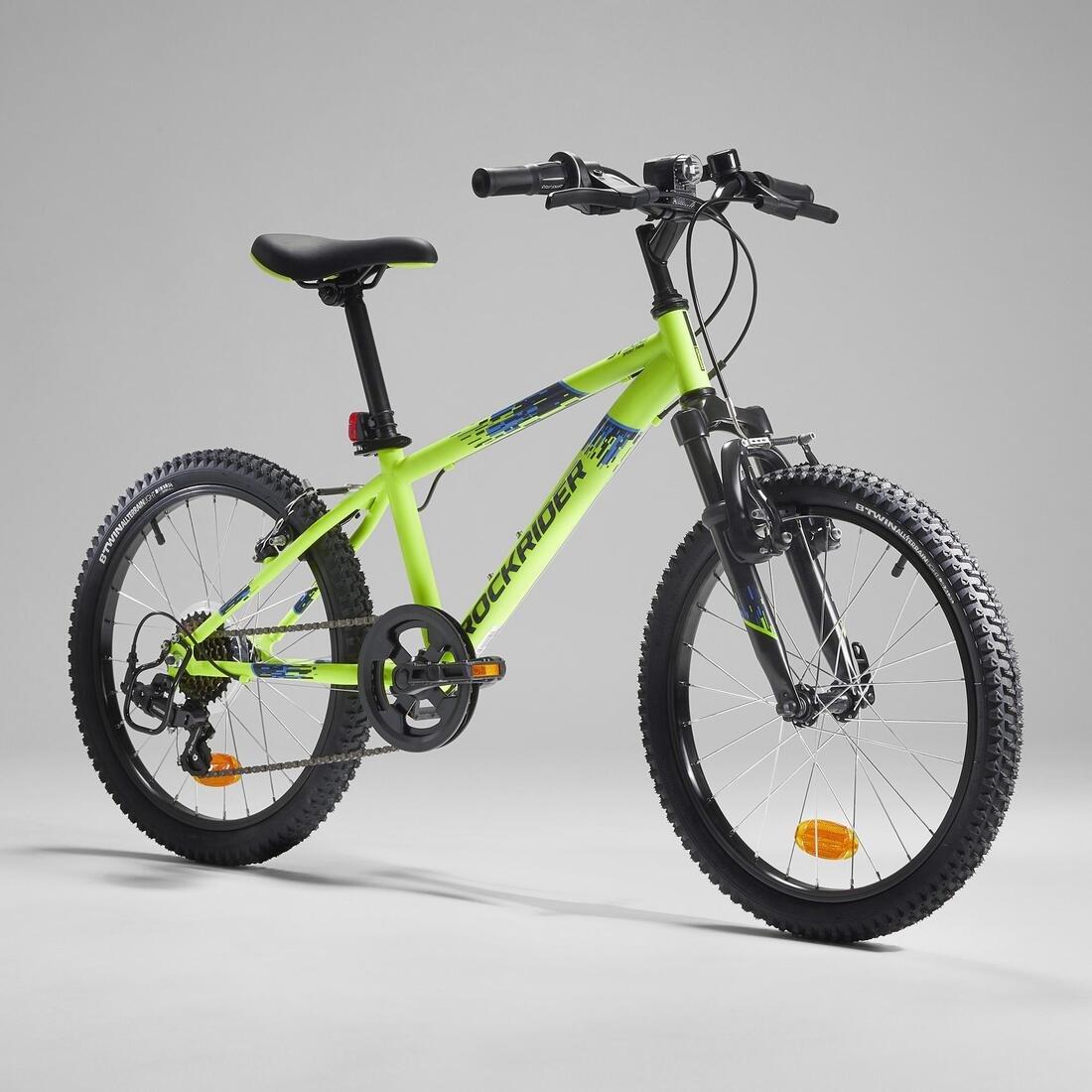 Kids 20-inch 6-speed suspension fork mountain bike, fluo lime yellow, No Color, large image number 0