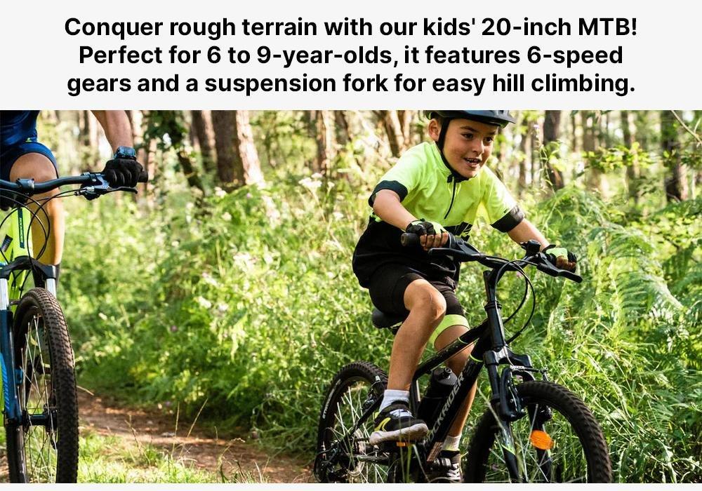 Kids 20-inch 6-speed suspension fork mountain bike, fluo lime yellow, No Color, large image number 19