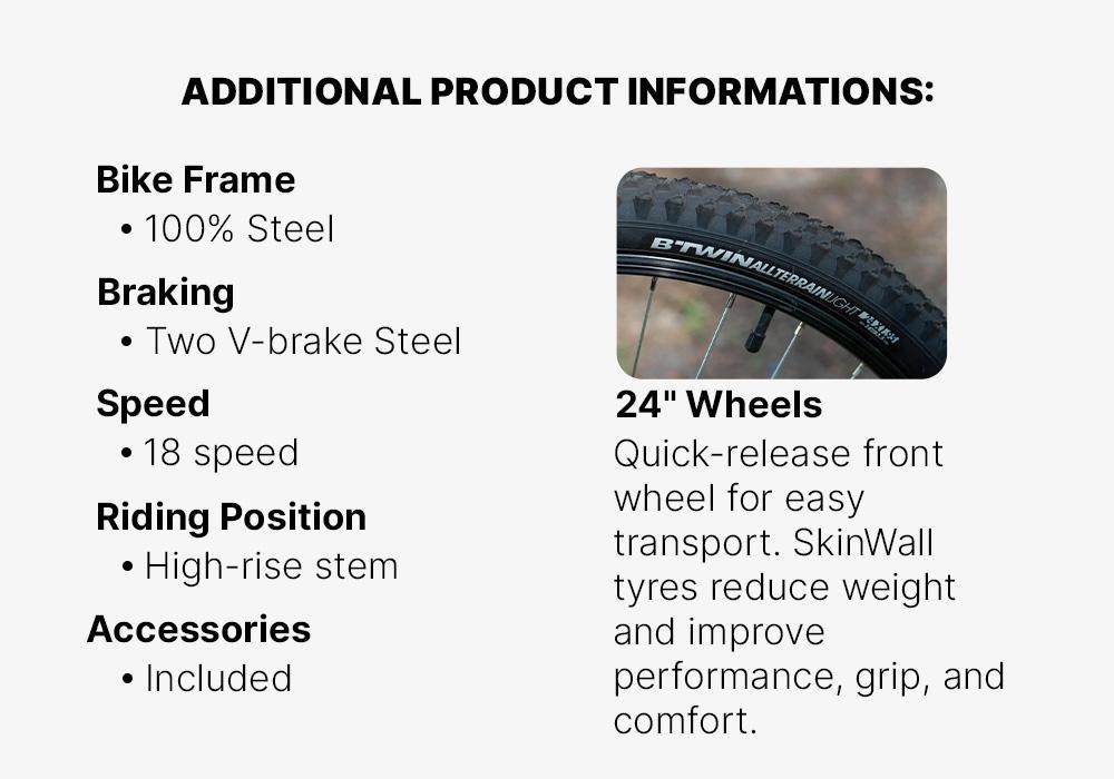 BLACK 24 INCH KIDS MOUNTAIN BIKE ROCKRIDER ST 500 9-12 YEARS OLD - BLACK, No Color, medium