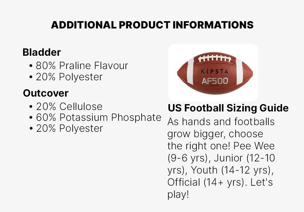 Kids Af500 Junior Size American Football, Brown, No Color, large image number 8
