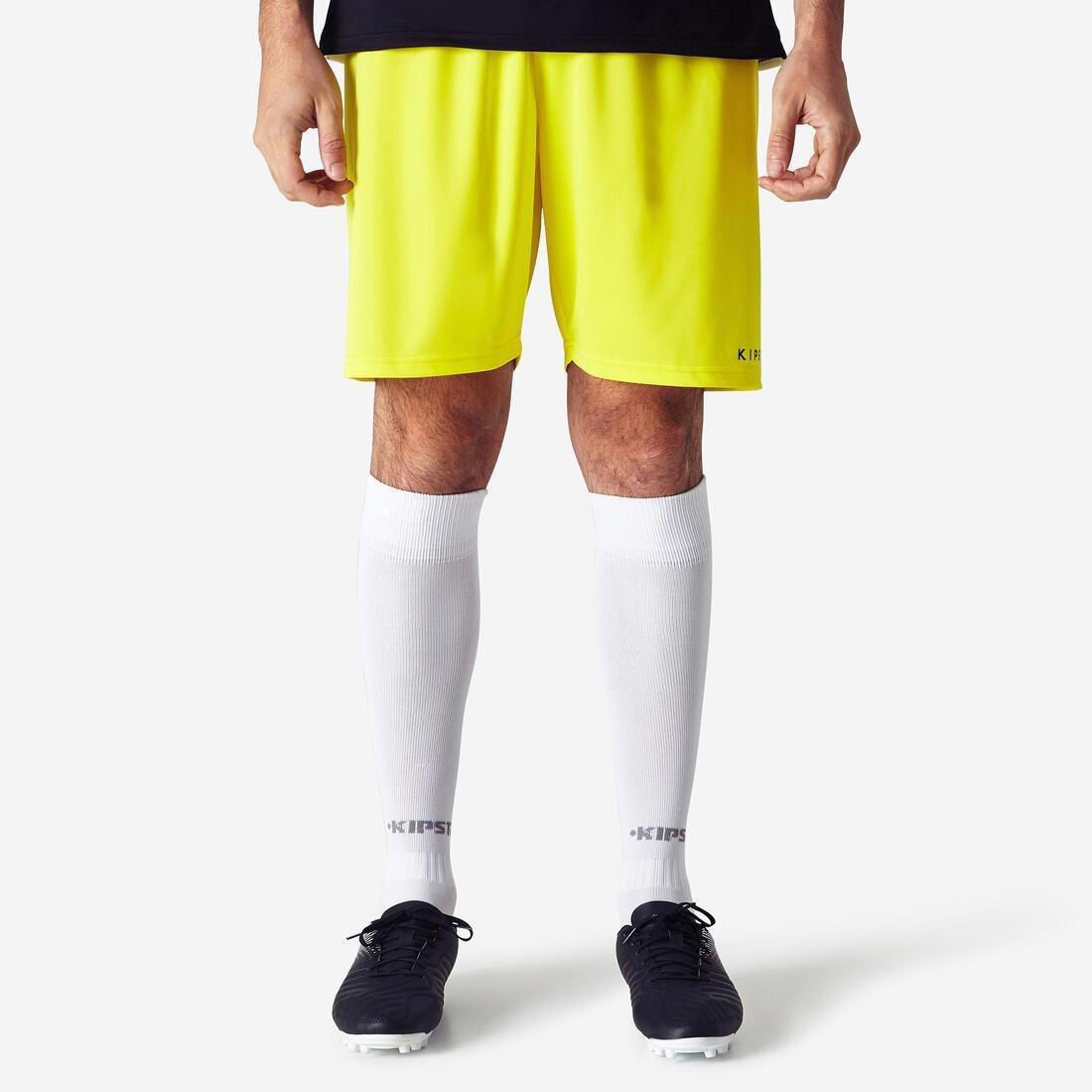 Adult Football Eco-Design Shorts F100, Yellow, No Color, large image number 1