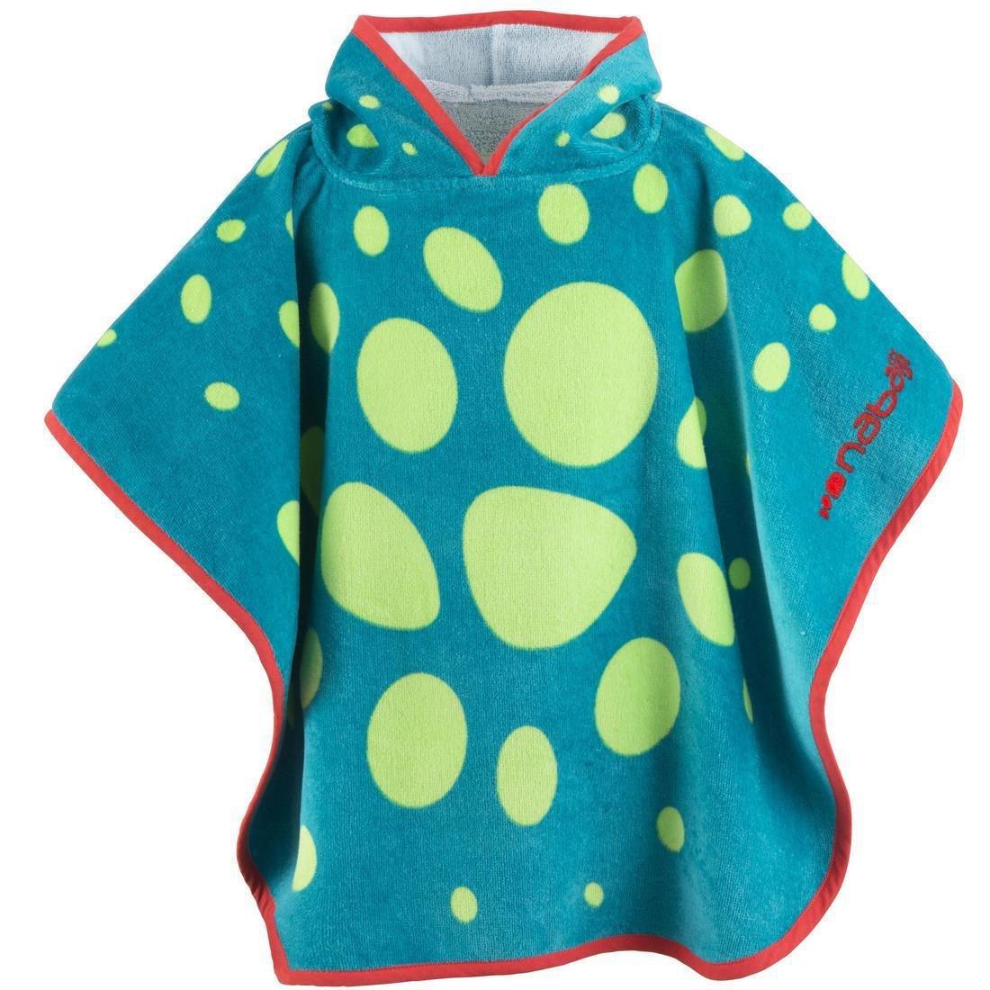 Baby Poncho With Hood, Blue And Green Dragon Print, Blue, No Color, large image number 2