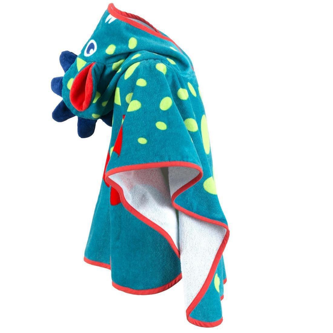 Baby Poncho With Hood, Blue And Green Dragon Print, Blue, No Color, large image number 3