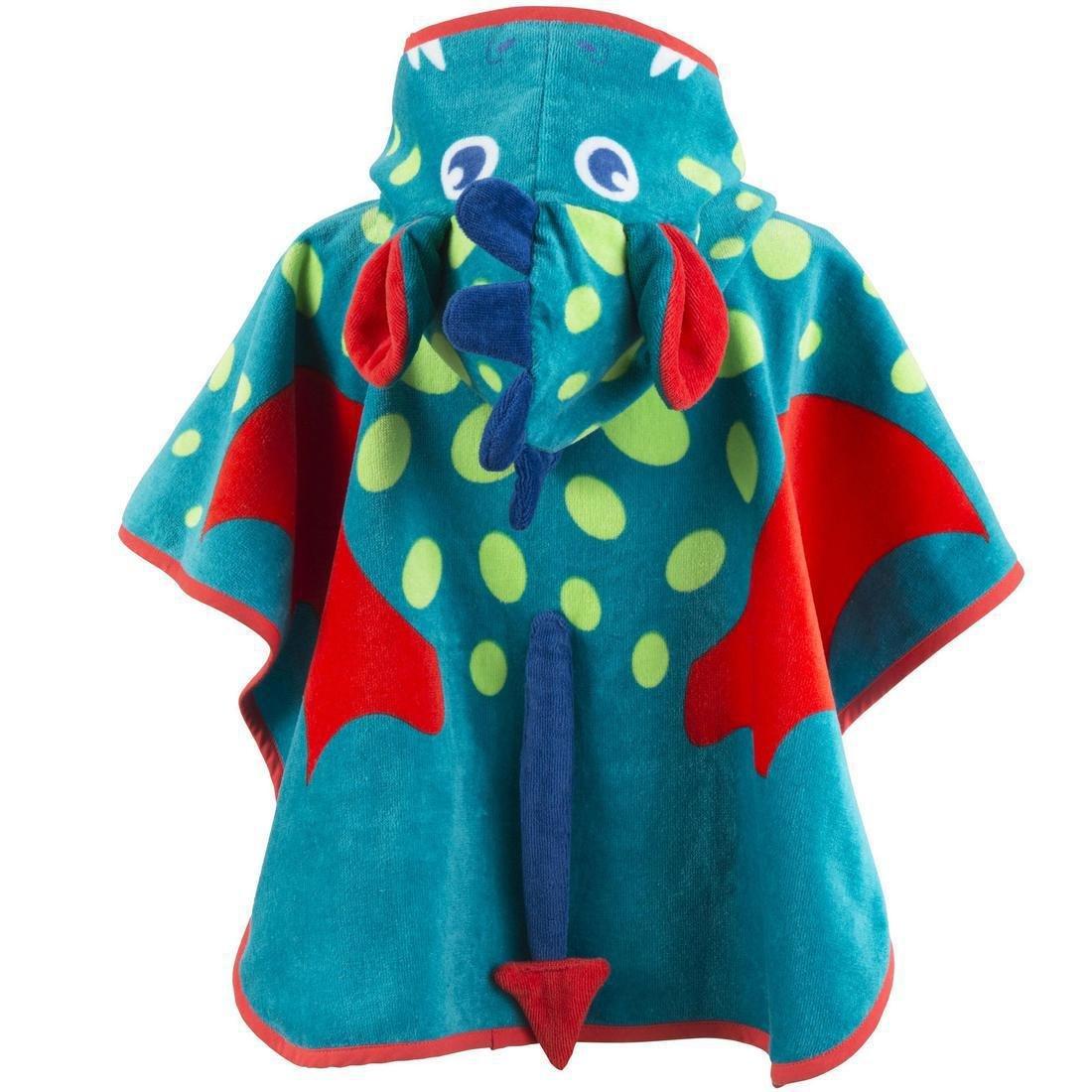 Baby Poncho With Hood, Blue And Green Dragon Print, Blue, No Color, large image number 4