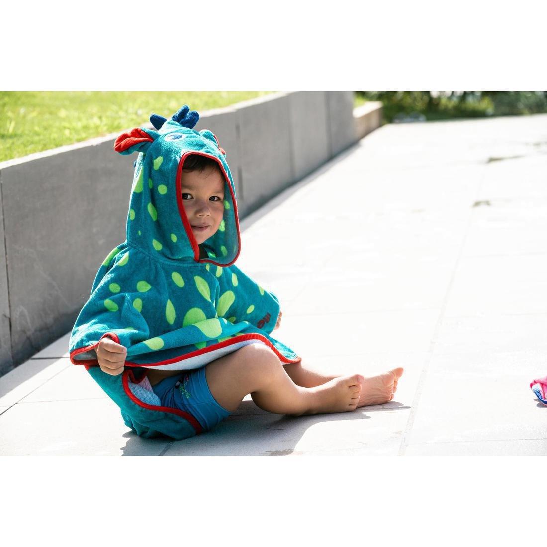 Baby Poncho With Hood, Blue And Green Dragon Print, Blue, No Color, large image number 5