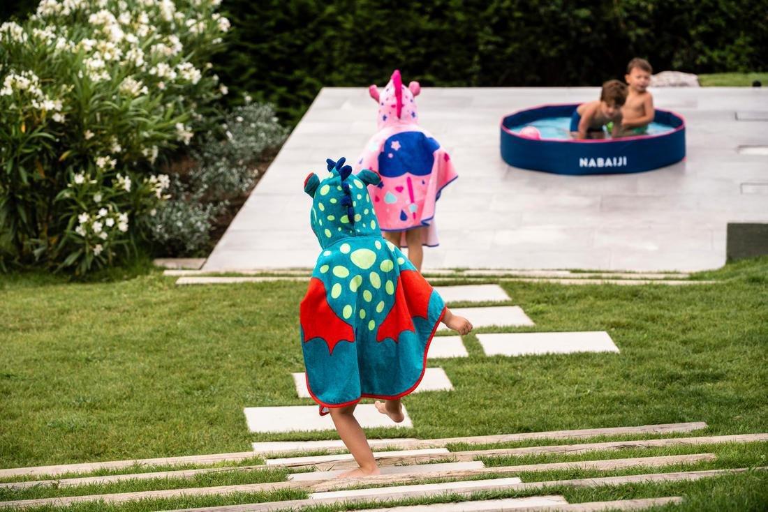 Baby Poncho With Hood, Blue And Green Dragon Print, Blue, No Color, large image number 7