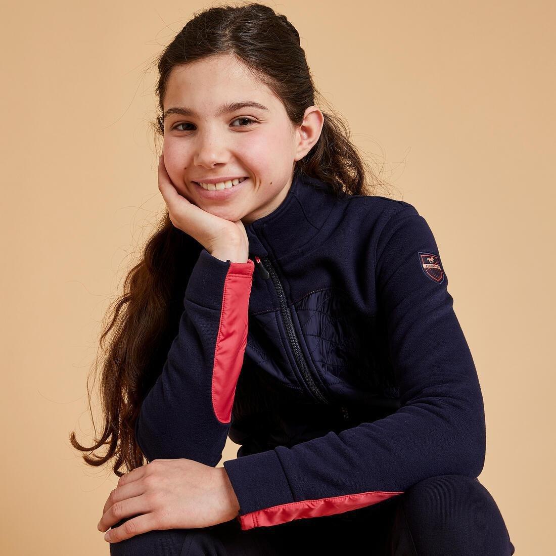 Kids' Mixed Media Horse Riding Zip Sweatshirt 500, asphalt blue, , large image number 2