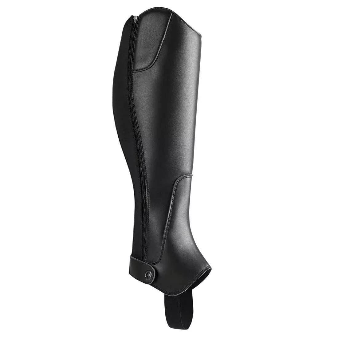 BLACK Adult Horse Riding Synthetic Half-Chaps 500, No Color, medium
