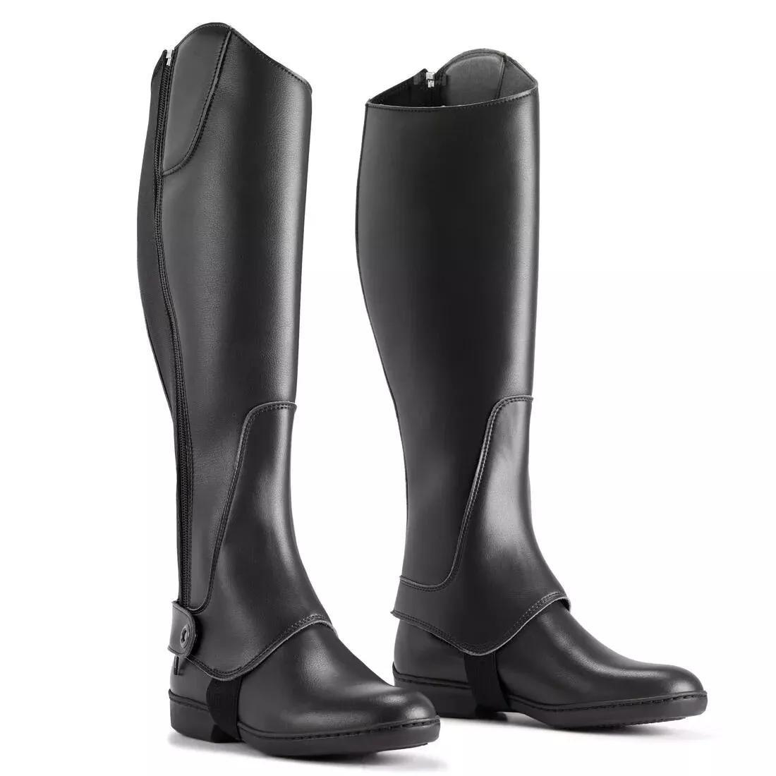 BLACK Adult Horse Riding Synthetic Half-Chaps 500, No Color, large image number 2