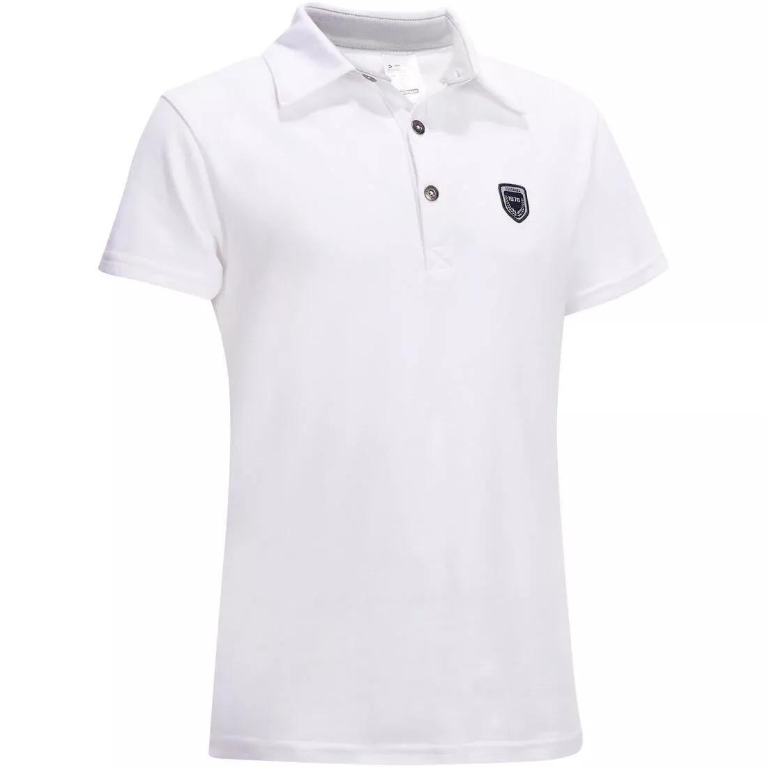 100 Compete Kids' Short-Sleeved Horse Riding Show Polo Shirt-White, , large image number 0