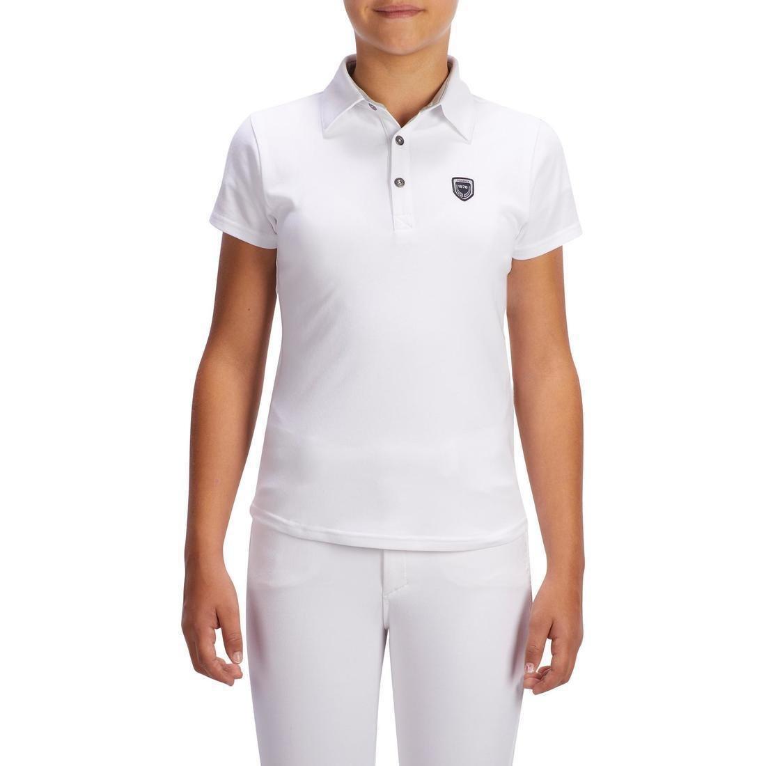 100 Compete Kids' Short-Sleeved Horse Riding Show Polo Shirt-White, , large image number 1