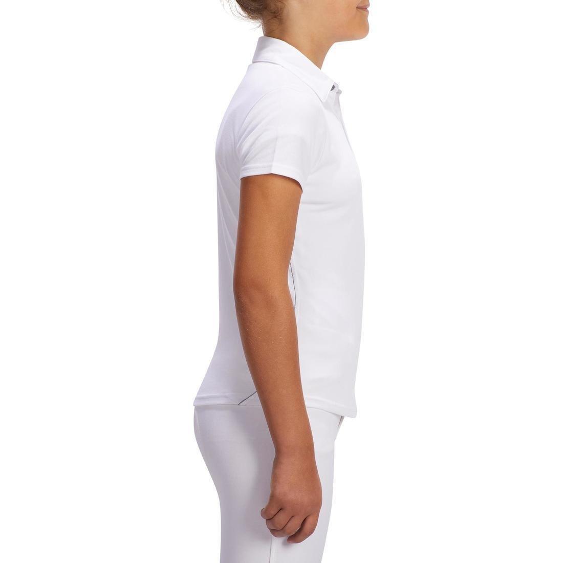 100 Compete Kids' Short-Sleeved Horse Riding Show Polo Shirt-White, , large image number 2