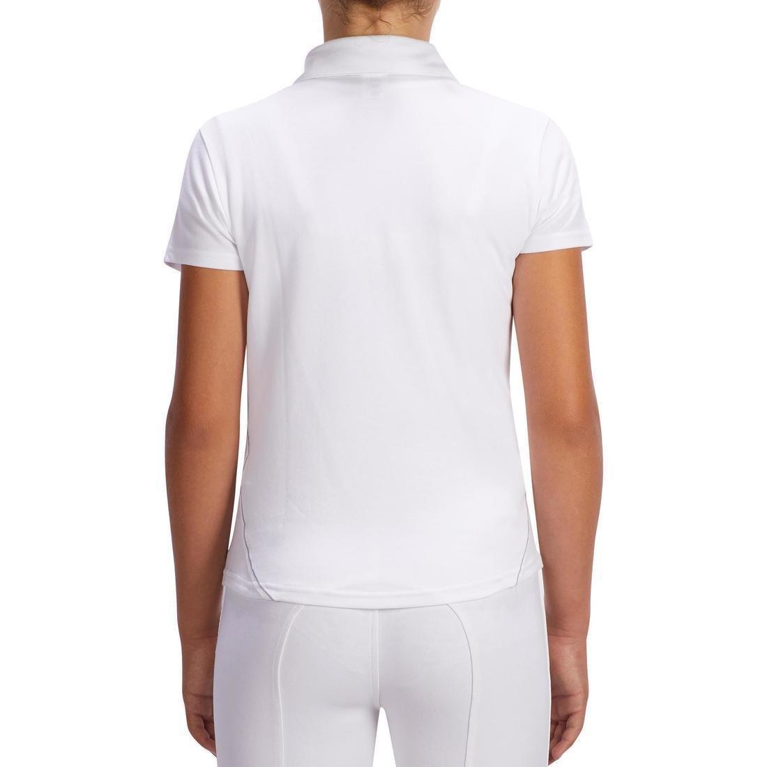 100 Compete Kids' Short-Sleeved Horse Riding Show Polo Shirt-White, , large image number 3