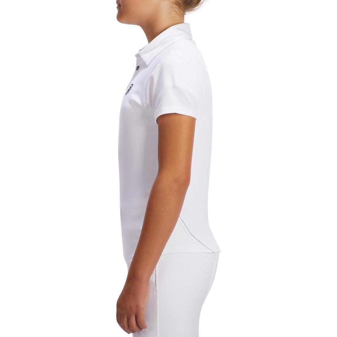 100 Compete Kids' Short-Sleeved Horse Riding Show Polo Shirt-White, , large image number 4