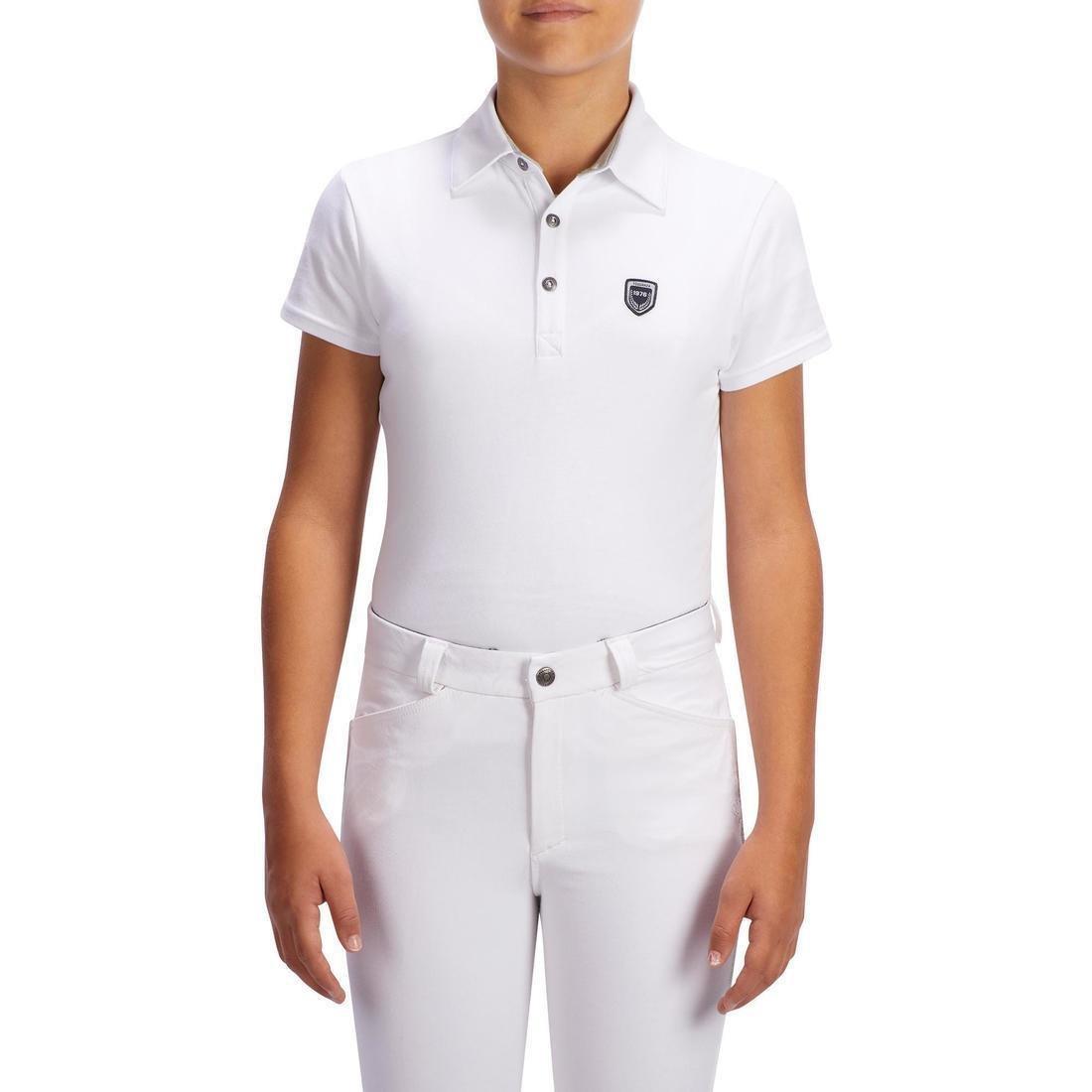 100 Compete Kids' Short-Sleeved Horse Riding Show Polo Shirt-White, , large image number 5
