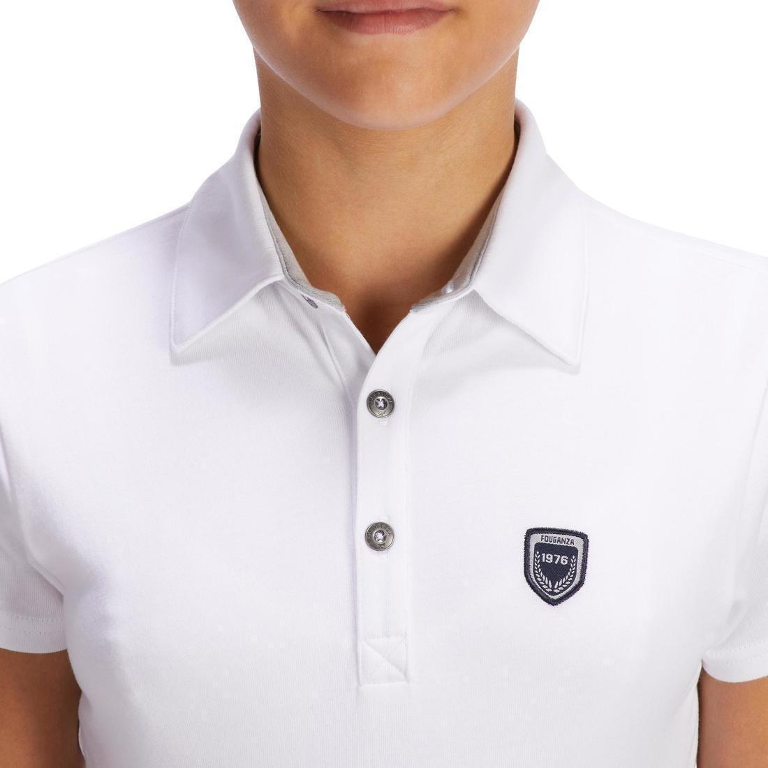 100 Compete Kids' Short-Sleeved Horse Riding Show Polo Shirt-White, , large image number 6