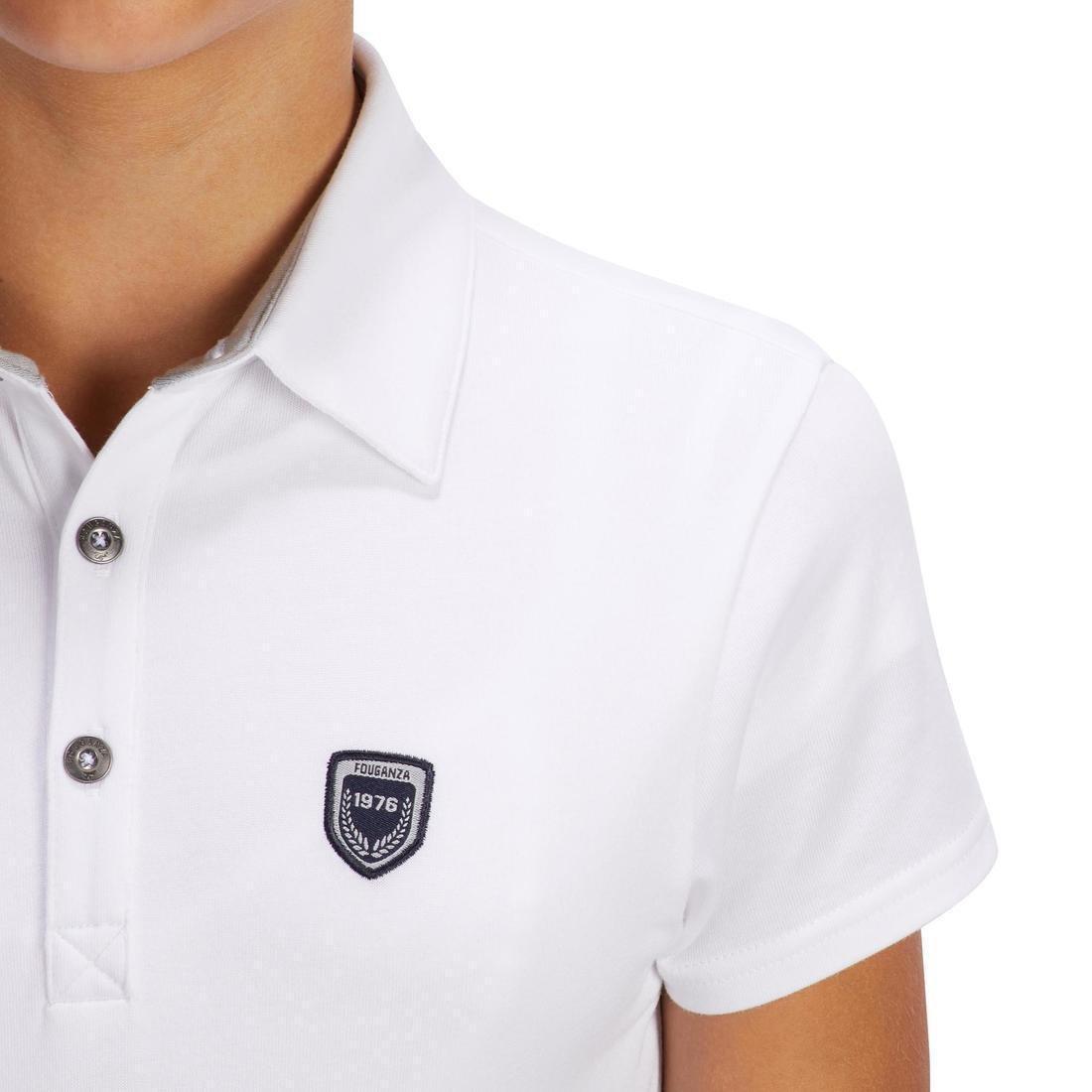 100 Compete Kids' Short-Sleeved Horse Riding Show Polo Shirt-White, , large image number 7