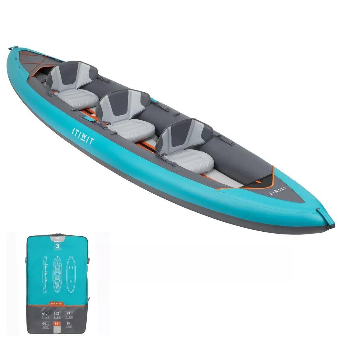 3-Person Touring Kayak High-Pressure Dropstitch Floor, Blue, No Color, large image number 0