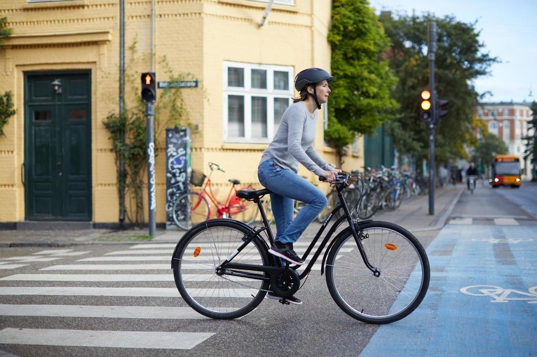 Elops 100 Low Frame City Bike, Black, No Color, medium