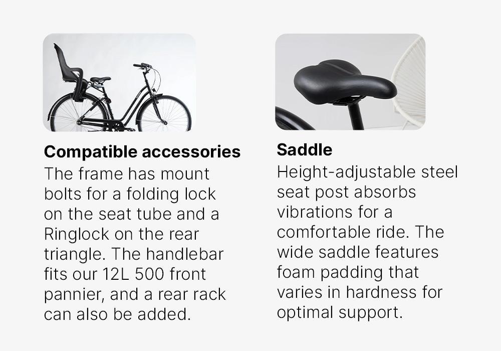 Elops 100 Low Frame City Bike, Black, No Color, medium