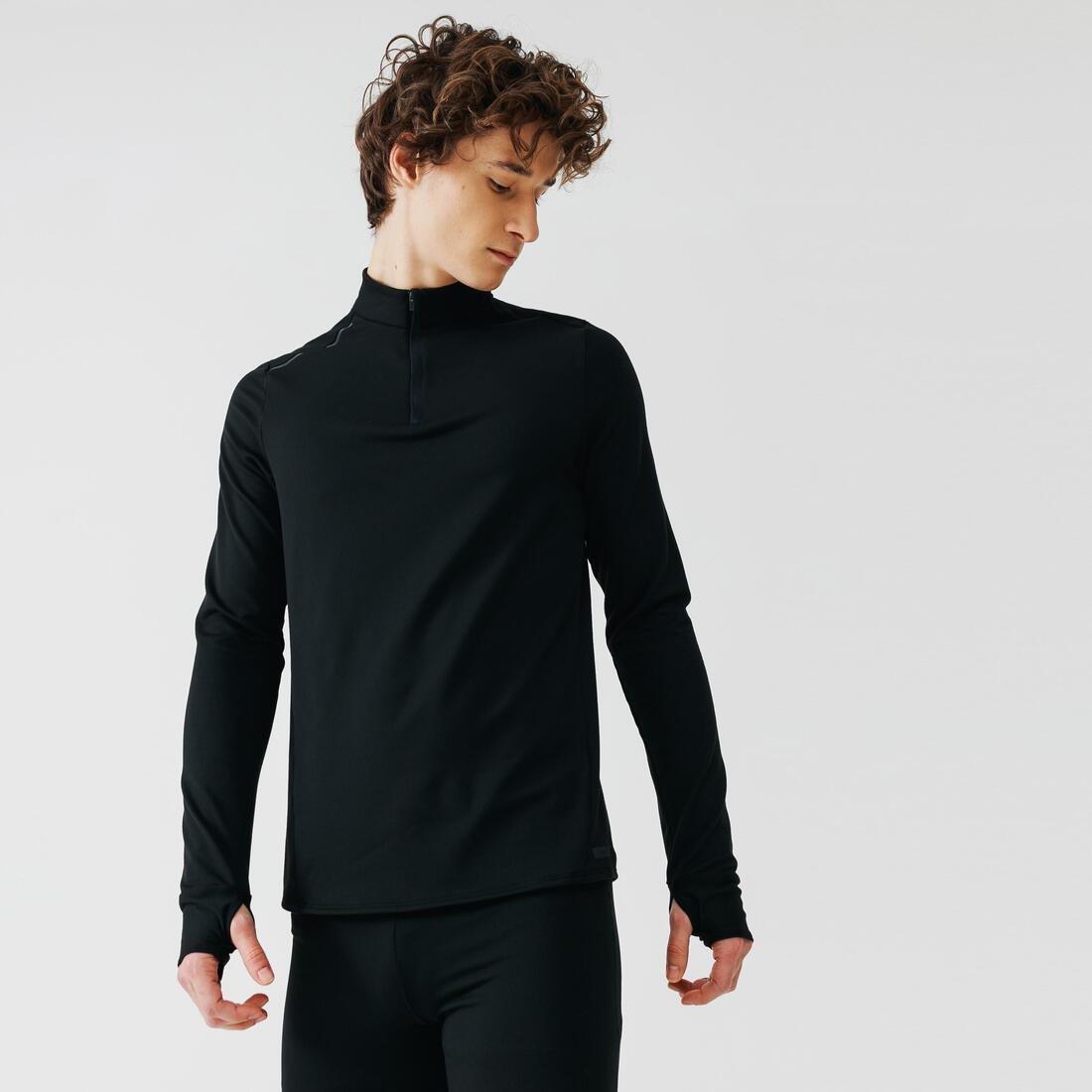 KALENJI Mens Kalenji Warm Long Sleeved Running T Shirt Black