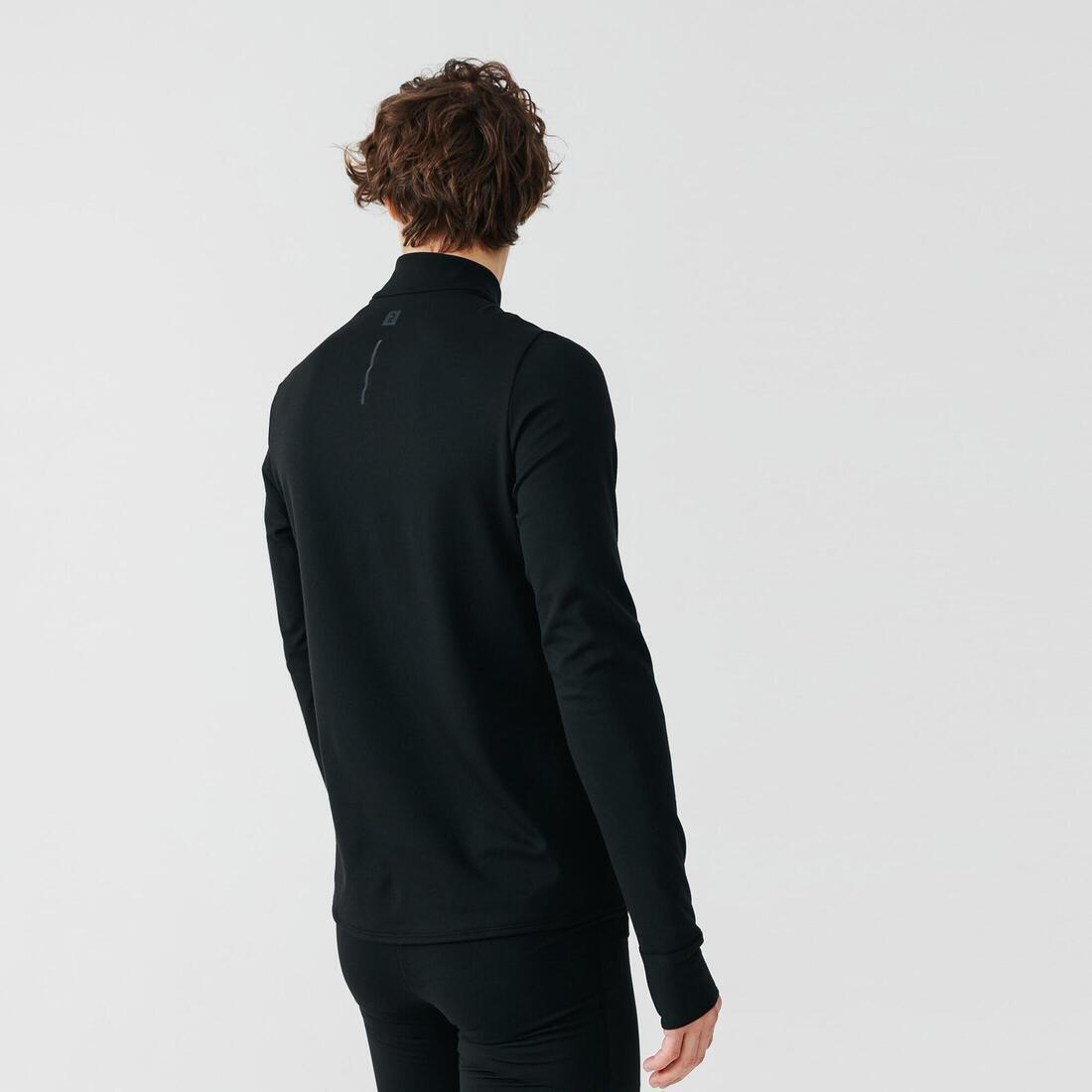 Mens Kalenji Warm Long-Sleeved Running T-Shirt, Black, No Color, medium