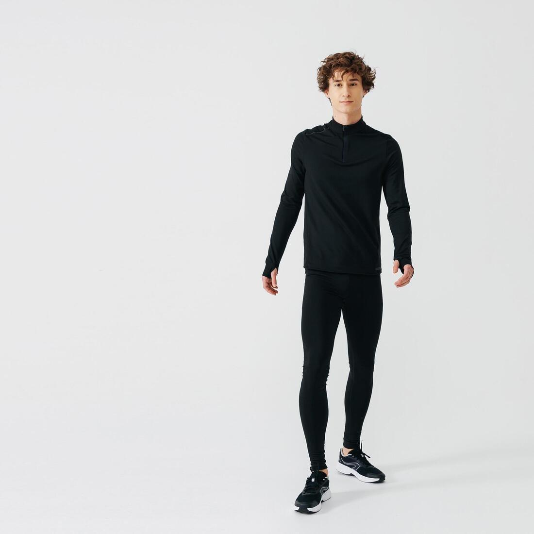 Mens Kalenji Warm Long-Sleeved Running T-Shirt, Black, , large image number 3