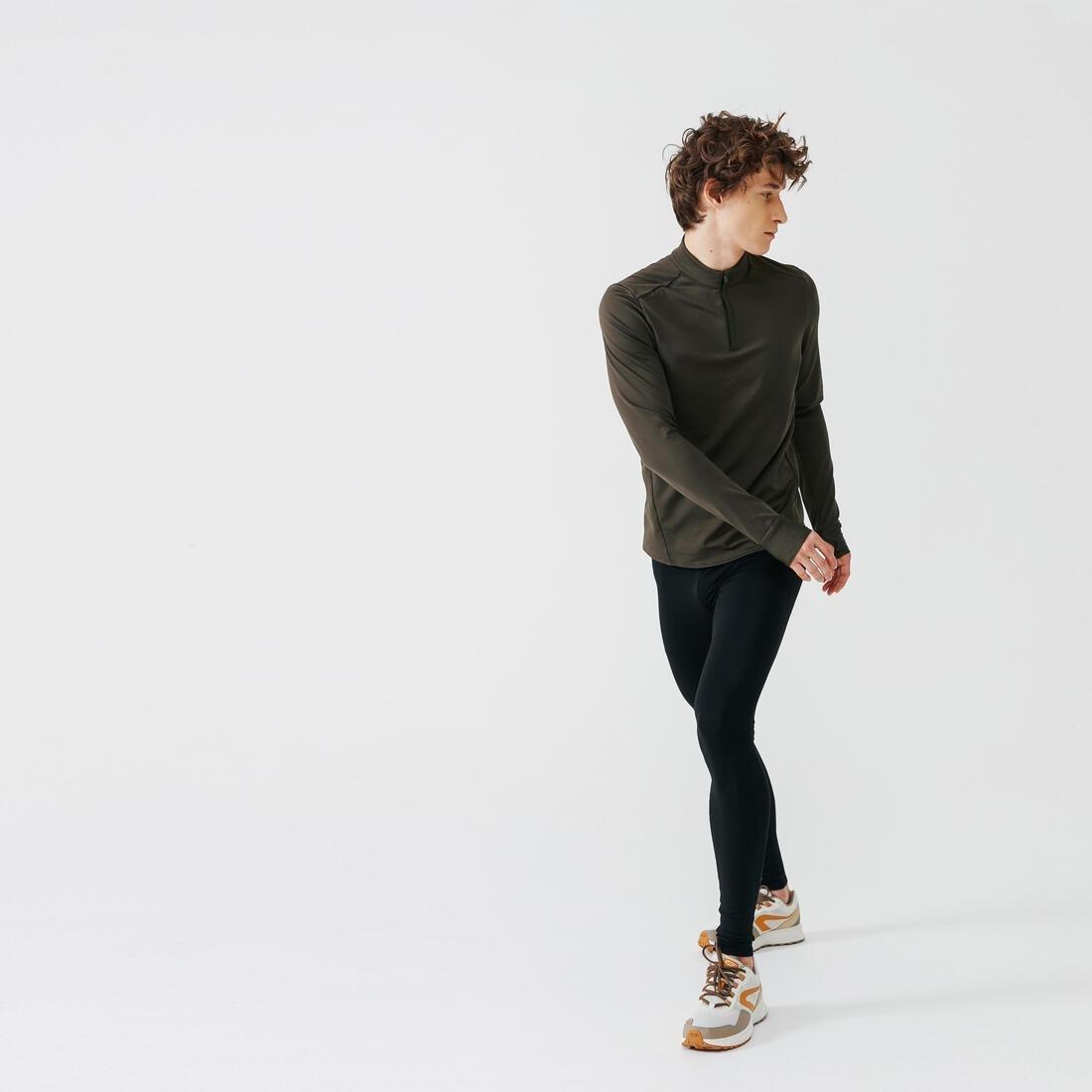 Mens Kalenji Warm Long-Sleeved Running T-Shirt, Black, No Color, medium